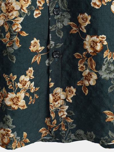 Herren Kurzärmliges Vintage-Hemd mit Blumenmuster