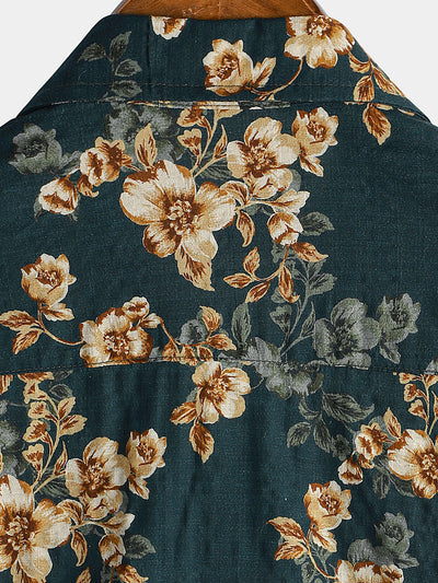 Herren Kurzärmliges Vintage-Hemd mit Blumenmuster