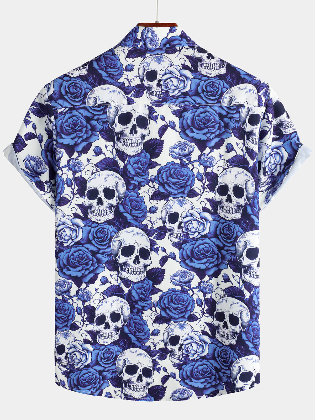 Herren Urlaubshemd mit Blumen-Totenkopf Blau