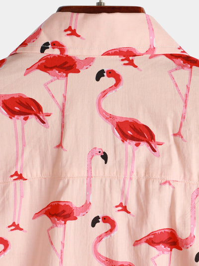 Herren Kurzarm-Hawaiihemd mit Flamingo-Print Rosa