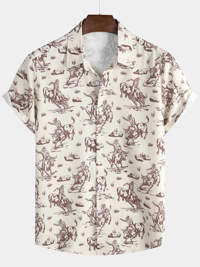 Herren Lässiges Cowboy-Kurzarmhemd Beige