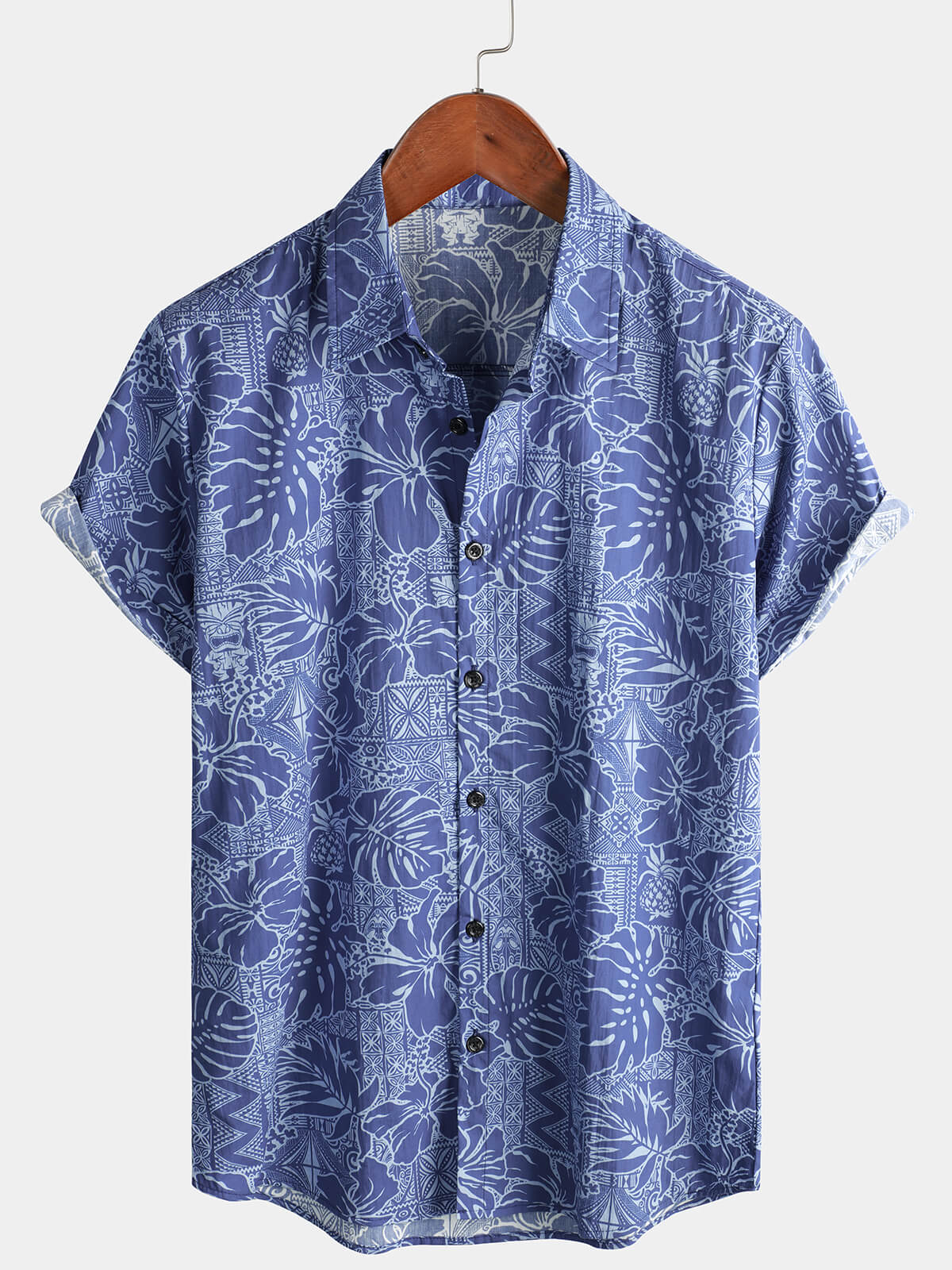 Herren Kurzärmliges Hawaiihemd mit Blumenmuster Navy blau