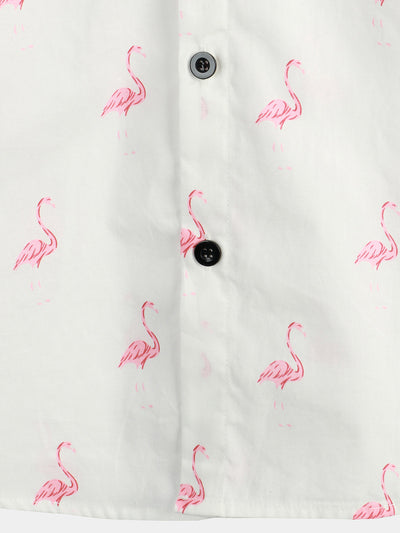 Herren Sommer Flamingo-Print Hemd mit kurzen Ärmeln