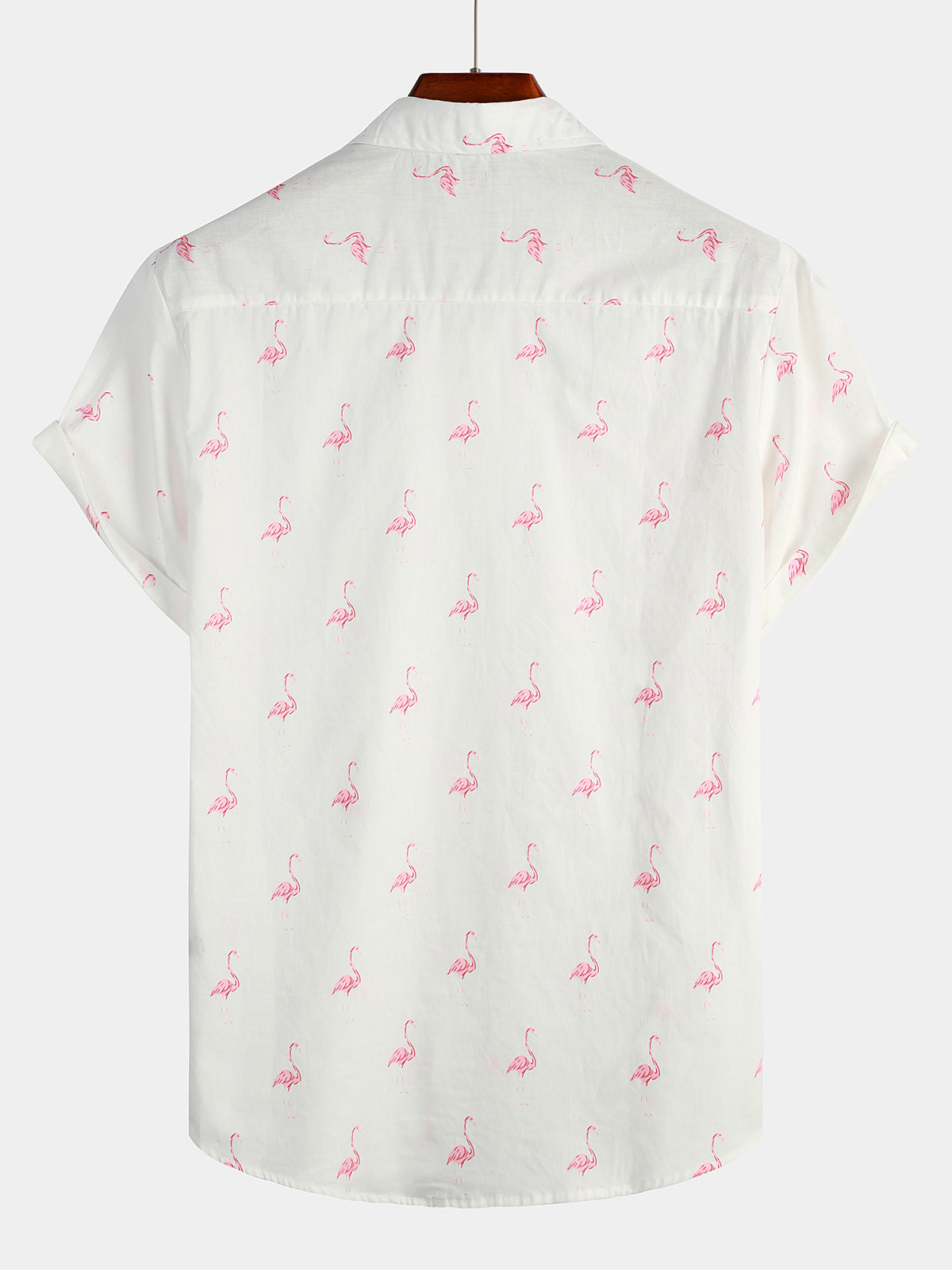 Herren Sommer Flamingo-Print Hemd mit kurzen Ärmeln