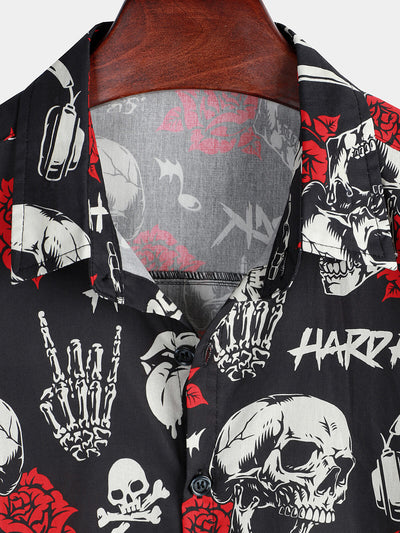 Herren Skull Punk Rocker Coole Rockmusik Hemd