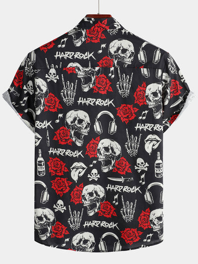 Herren Skull Punk Rocker Coole Rockmusik Hemd