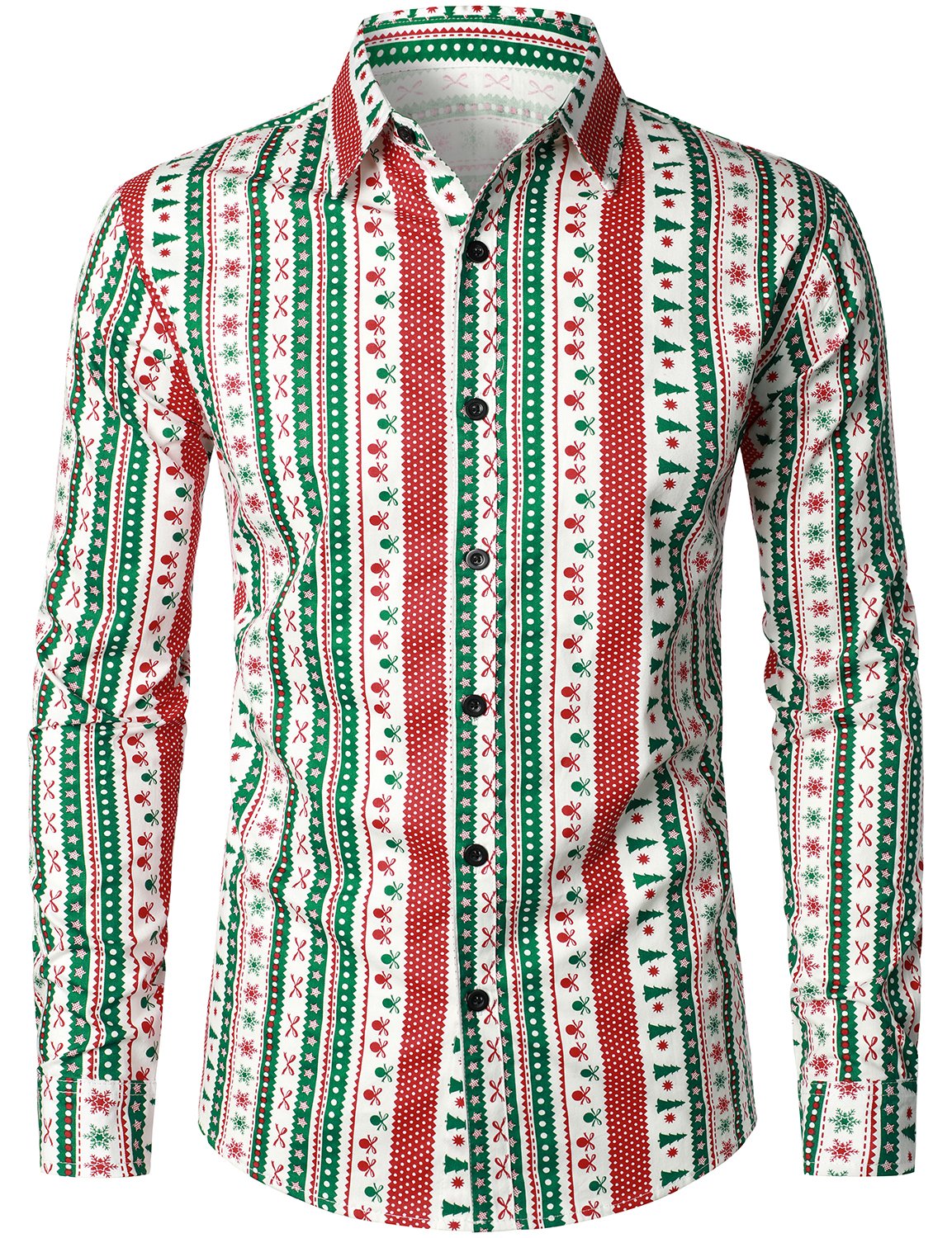 Camicia natalizia da uomo a maniche lunghe in cotone a righe