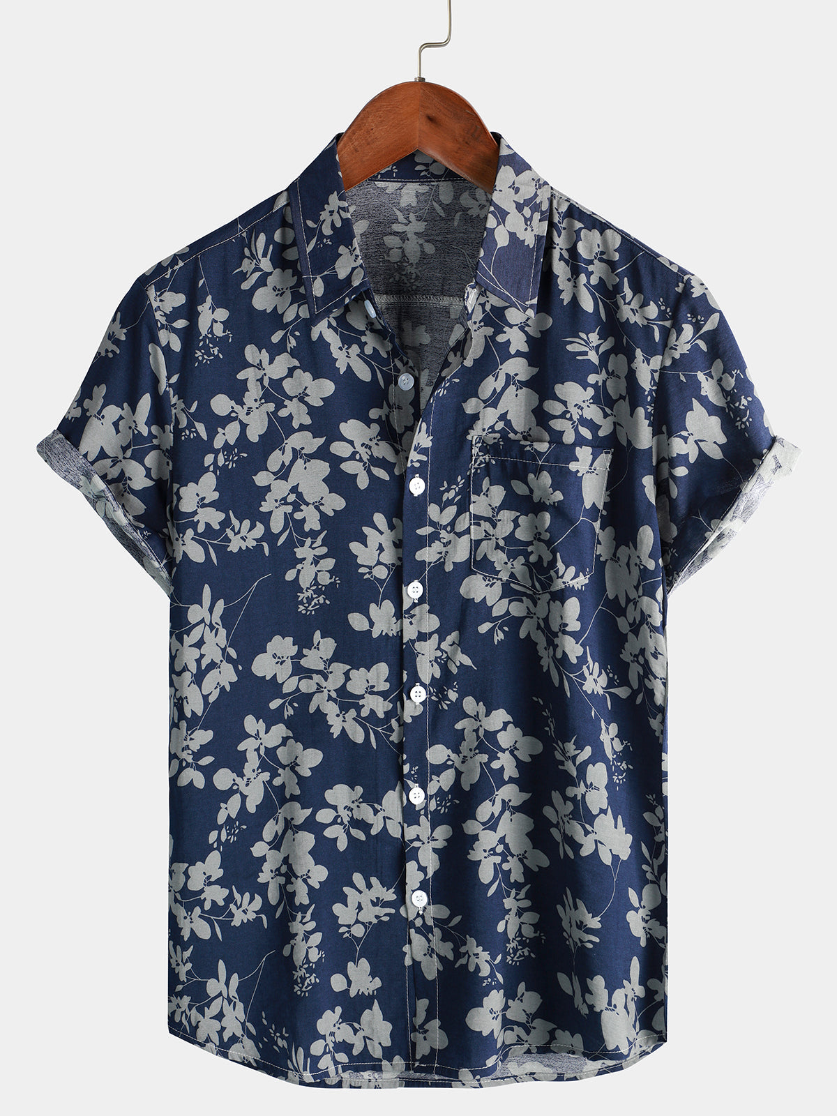 Herren Hemd mit Blumenmuster Navy Blau