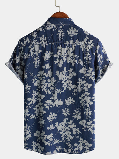 Herren Hemd mit Blumenmuster Navy Blau