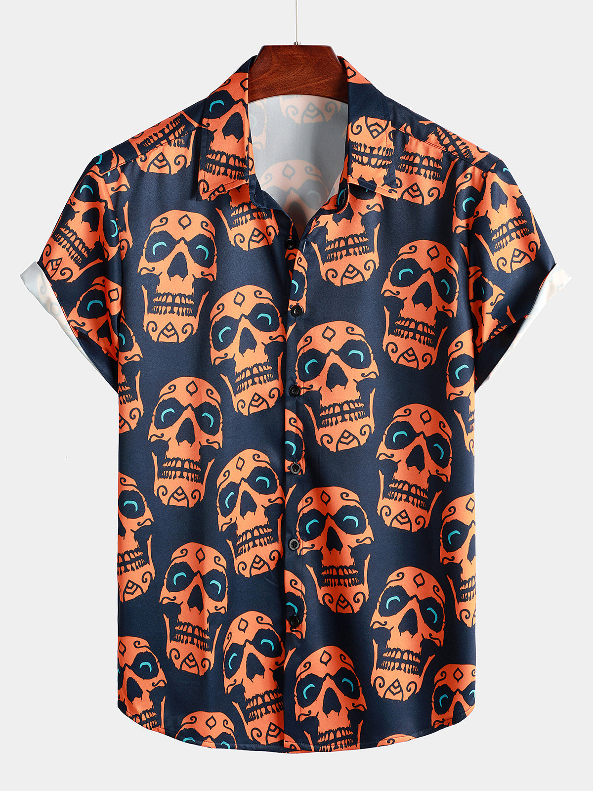 Herren Kurzarm Hemd mit Totenkopf-Print