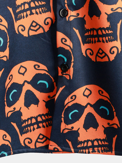 Herren Kurzarm Hemd mit Totenkopf-Print