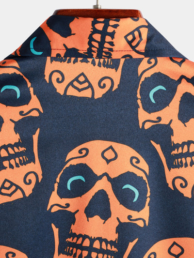 Herren Kurzarm Hemd mit Totenkopf-Print