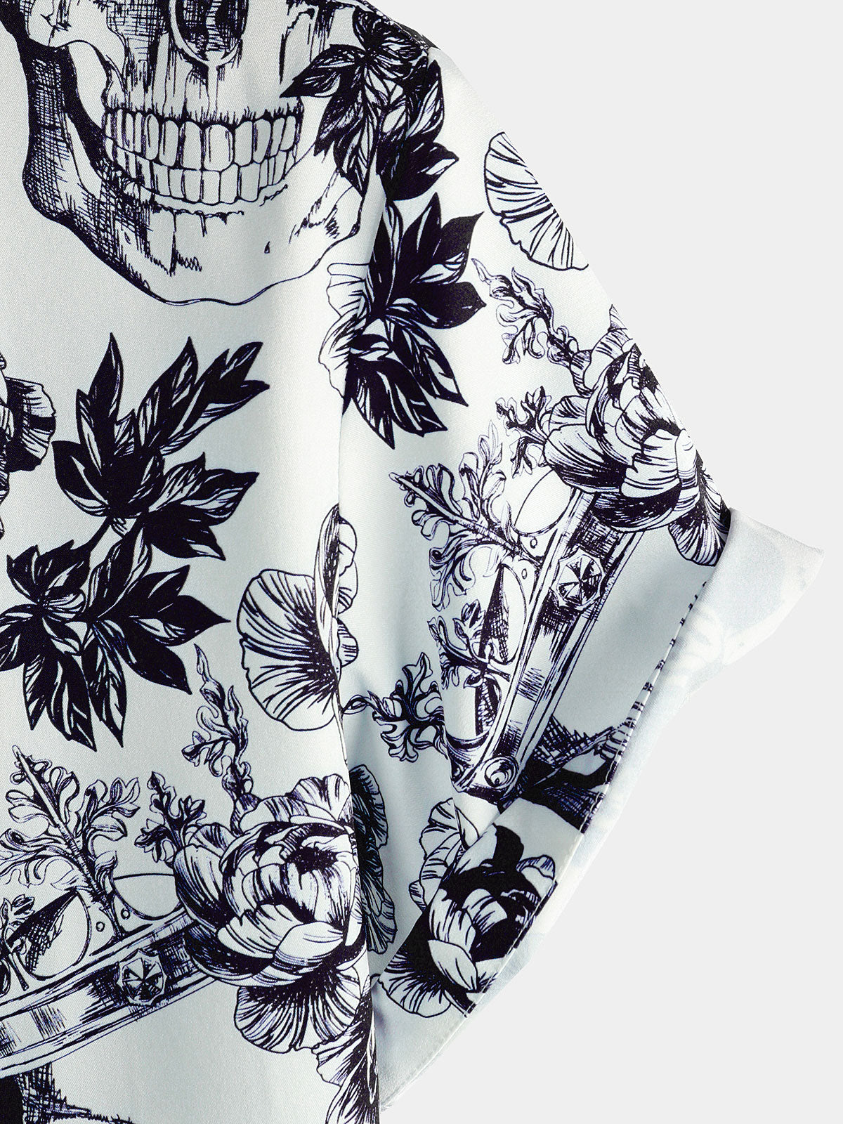 Herren Kurzärmliges Hemd mit Blumen- und Totenkopf-Print Schwarz