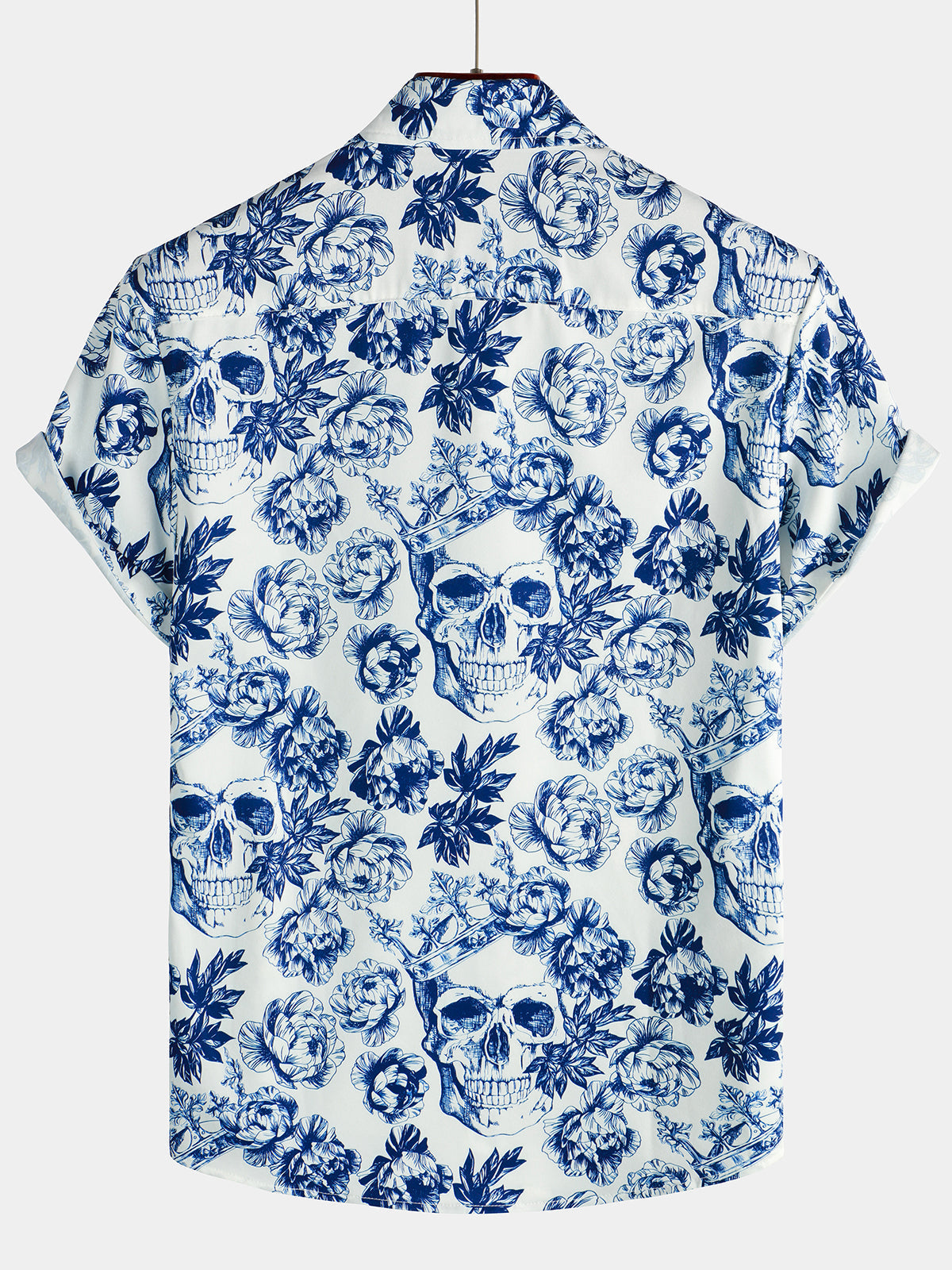 Herren Kurzarmshirt mit Punkrock Kronen Blumenschädel Print