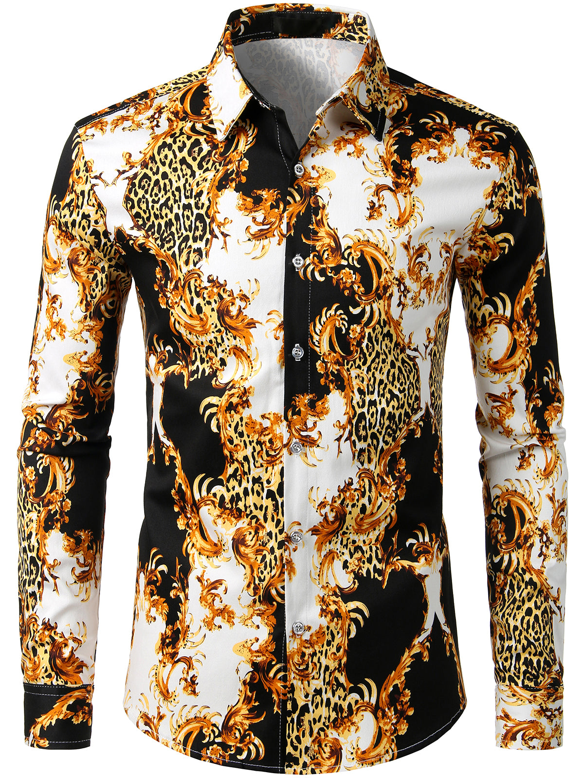 Camicia da uomo a maniche lunghe in cotone con stampa leopardata