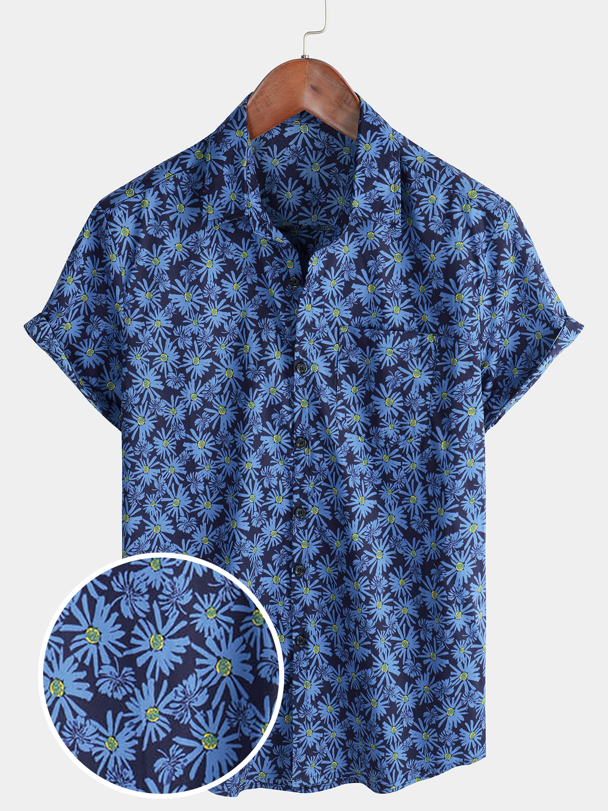 Herren Kurzarmhemd mit Blau Blumenmuster