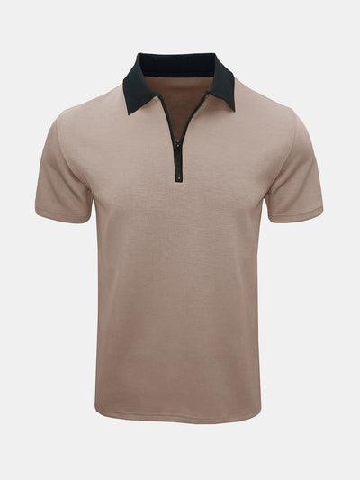 Polo casual da uomo con zip e maniche corte