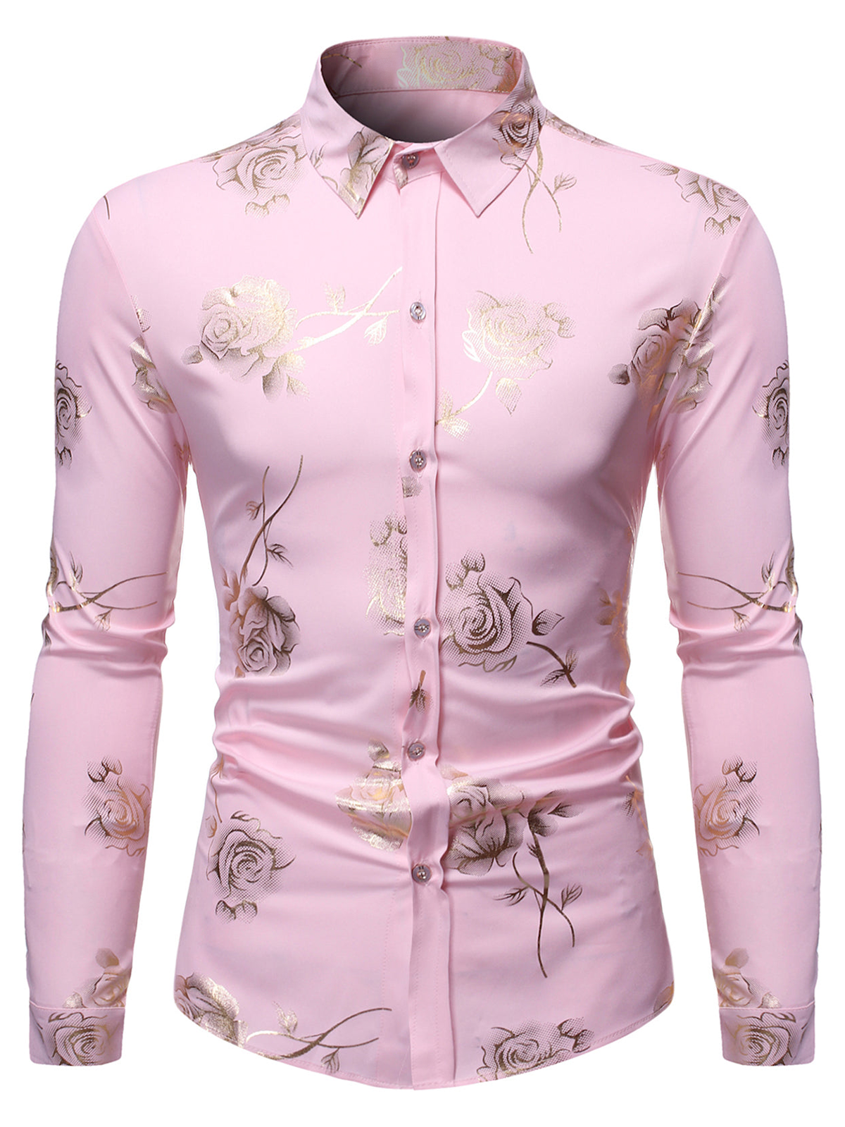 Herren Langarmhemd mit lässigem Rosen-Print