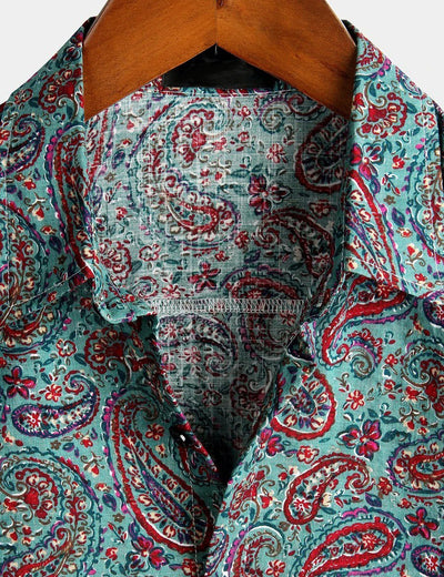 Herren Retro Sommer Paisley Hemd mit kurzen Ärmeln