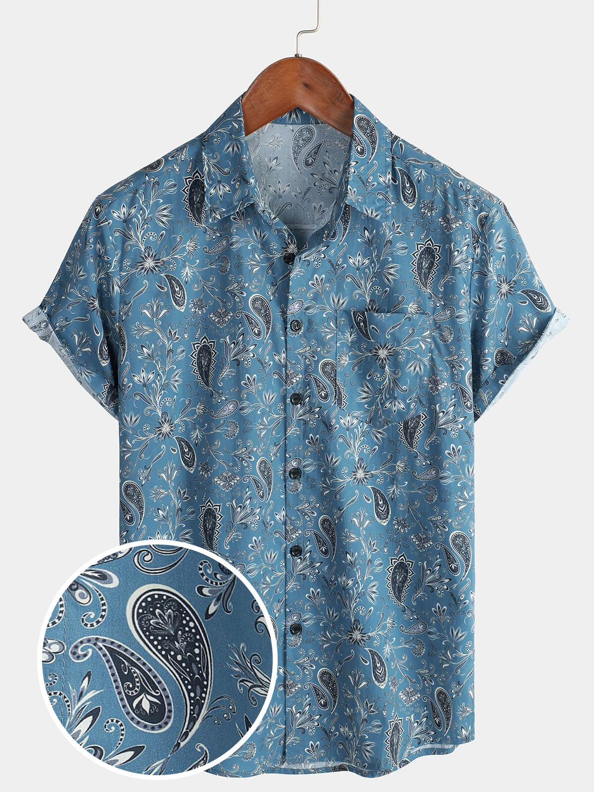 Herren Kurzärmliges Hawaii-Hemd mit Paisley-Blumenmuster