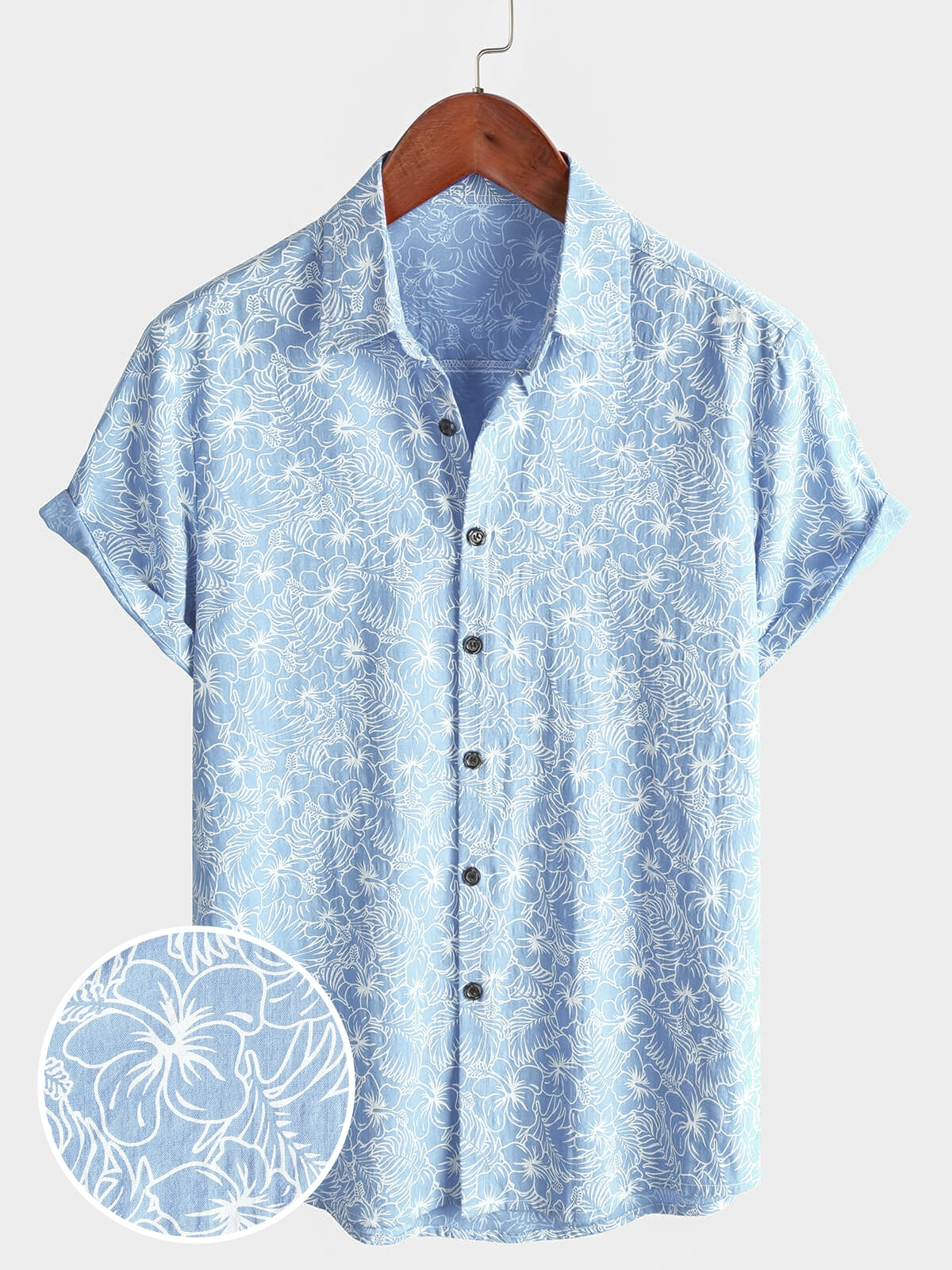 Herren Freizeit Blau Blumenmuster Sommer Kurzarmhemd