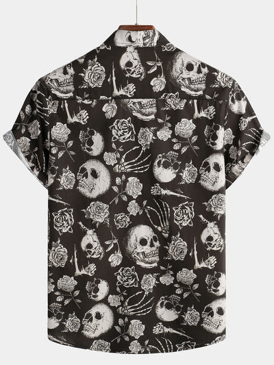 Herren Kurzarmshirt mit Totenkopf Schwarz