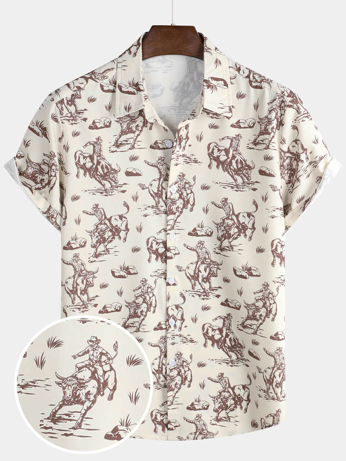 Herren Lässiges Cowboy-Kurzarmhemd Beige