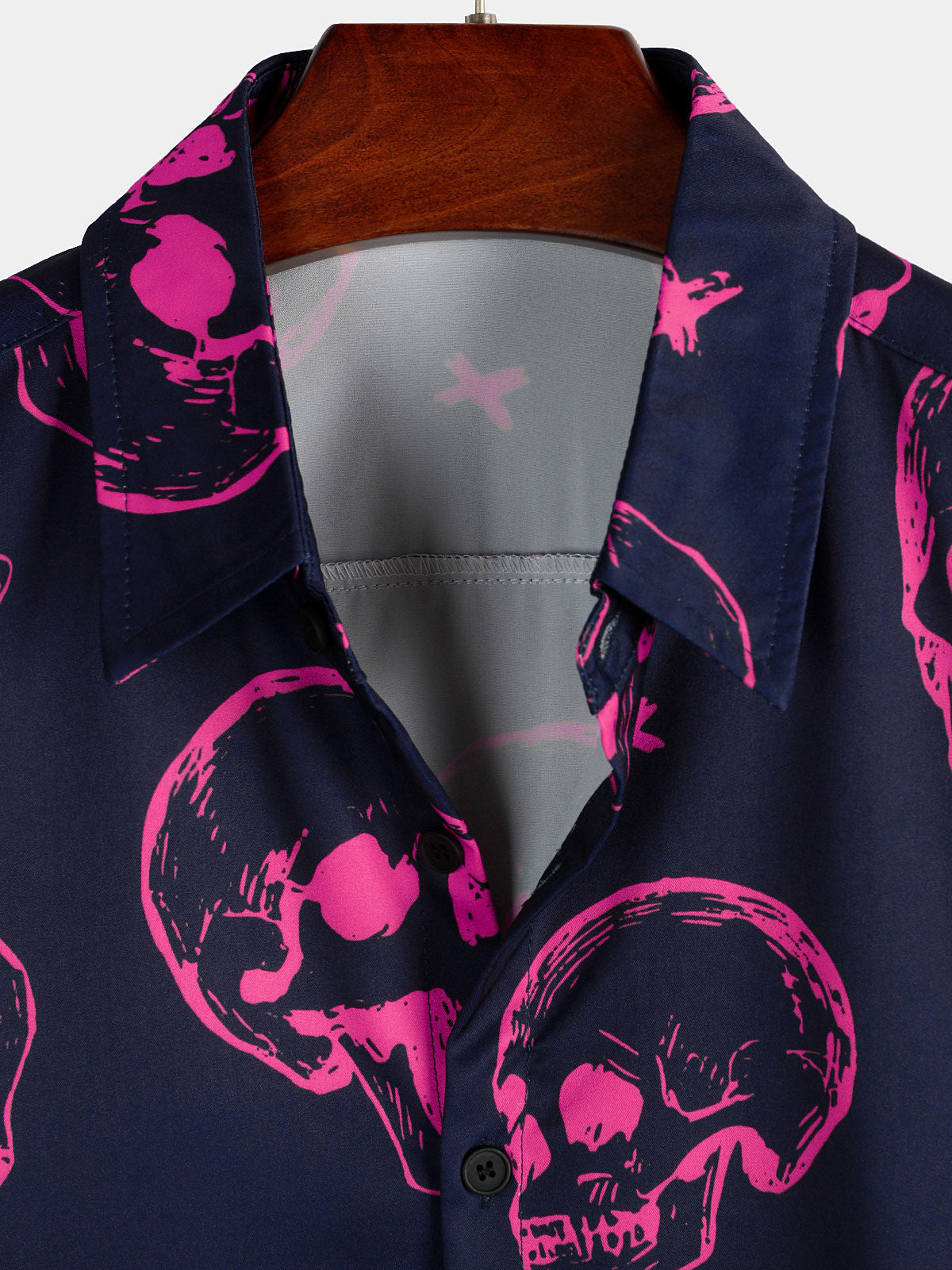 Herren Kurzarmhemd mit Totenkopf-Print Rosa