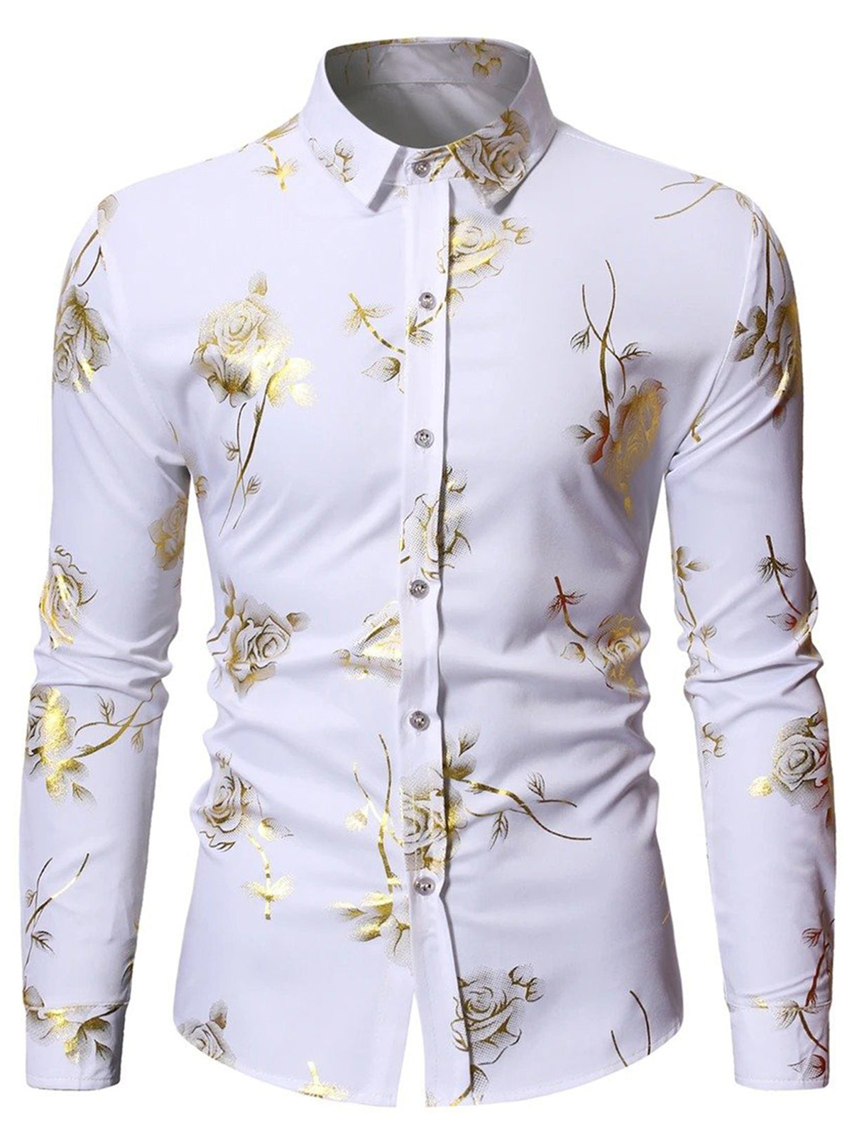 Herren Langarmhemd mit lässigem Rosen-Print