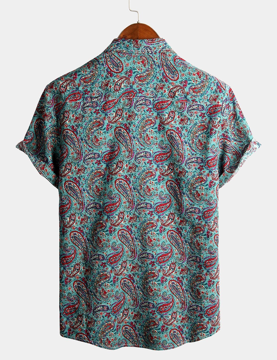 Herren Retro Sommer Paisley Hemd mit kurzen Ärmeln