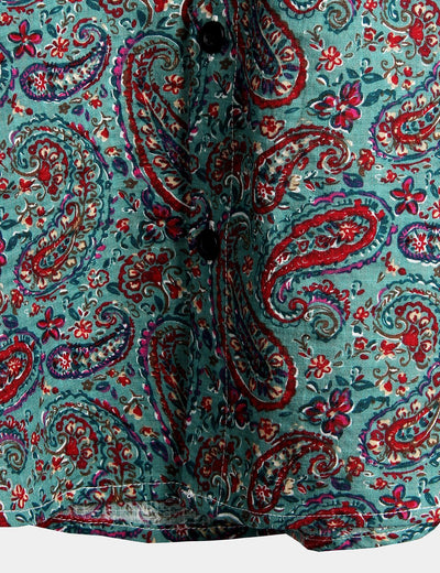 Herren Retro Sommer Paisley Hemd mit kurzen Ärmeln