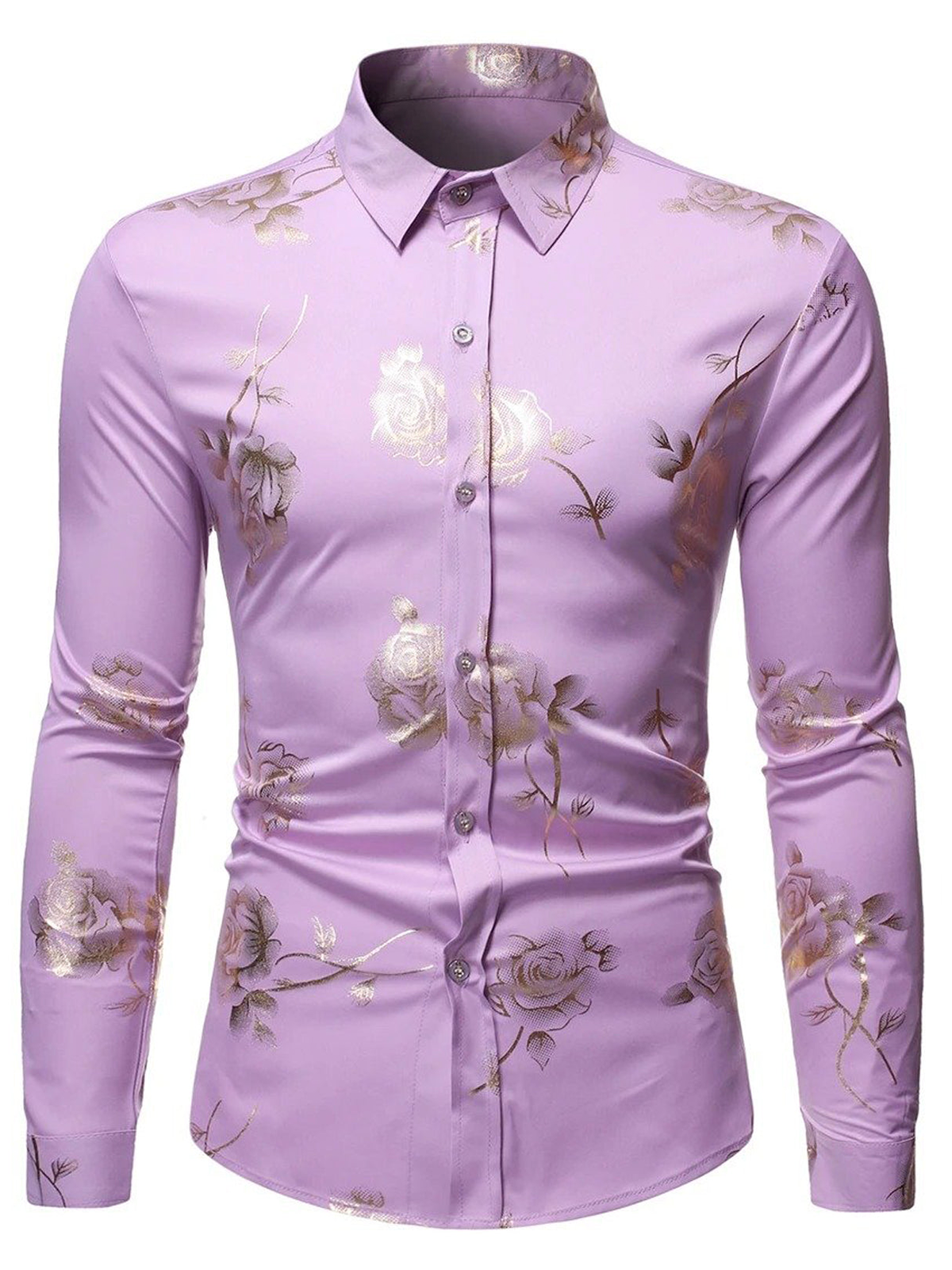 Herren Langarmhemd mit lässigem Rosen-Print