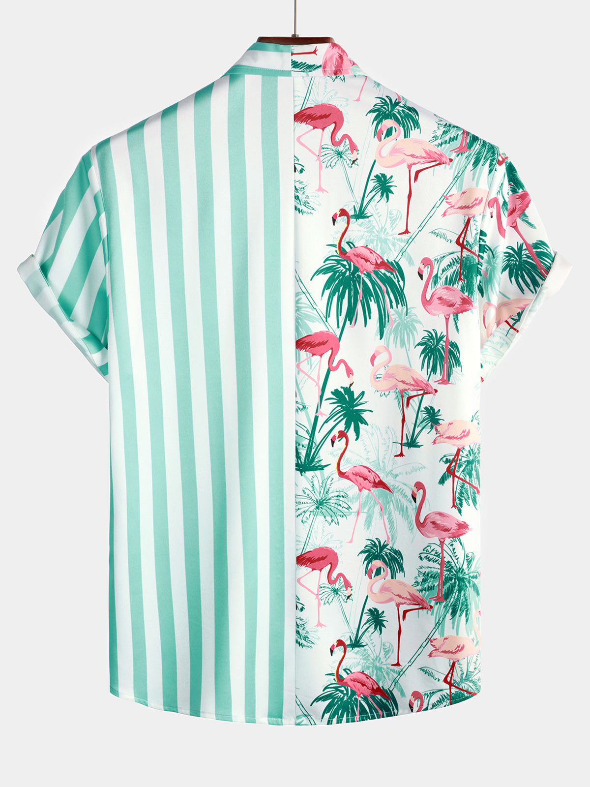 Herren Sommer Flamingo-Print Hemd mit kurzen Ärmeln