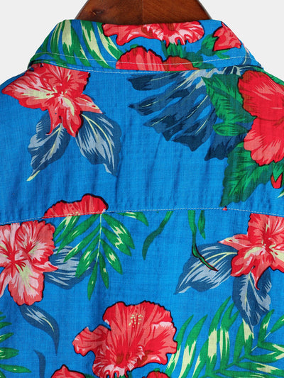 Herren Kurzarm Hawaii Resort Sommerhemd mit Blumenmuster