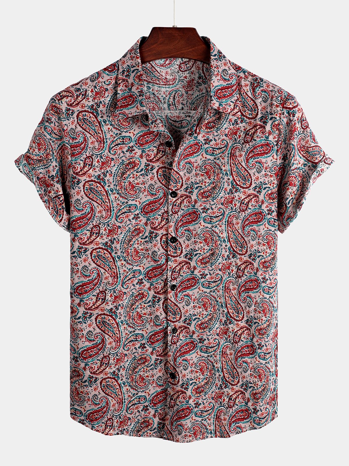 Herren Retro Sommer Paisley Hemd mit kurzen Ärmeln