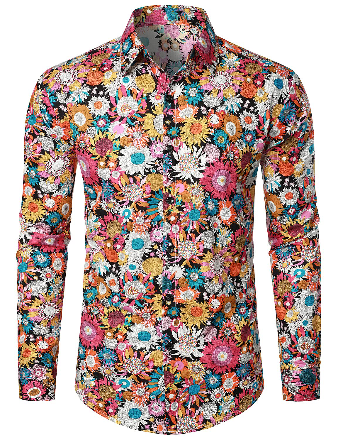 Camicia da uomo in cotone a maniche lunghe con fantasia floreale