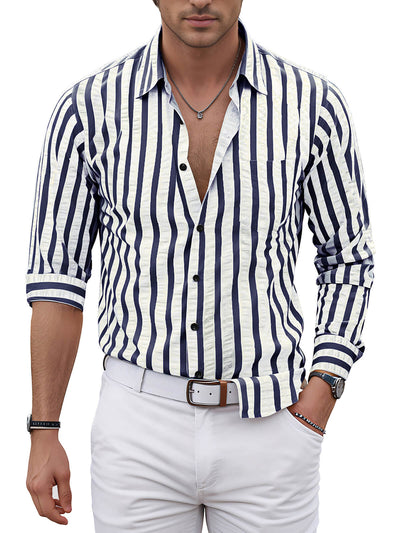 Camicia da uomo in cotone a maniche lunghe rigate