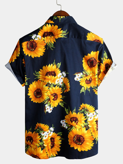 Herren Vintage Sunflower Kurzarmhemd