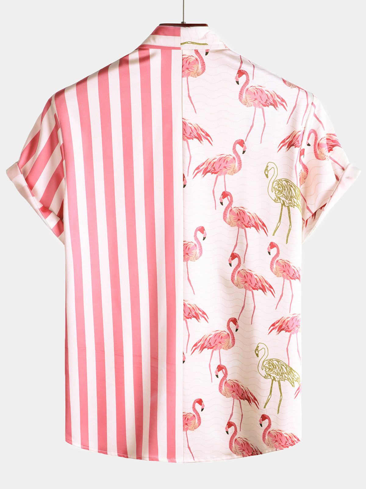 Herren Sommer Flamingo-Print Hemd mit kurzen Ärmeln