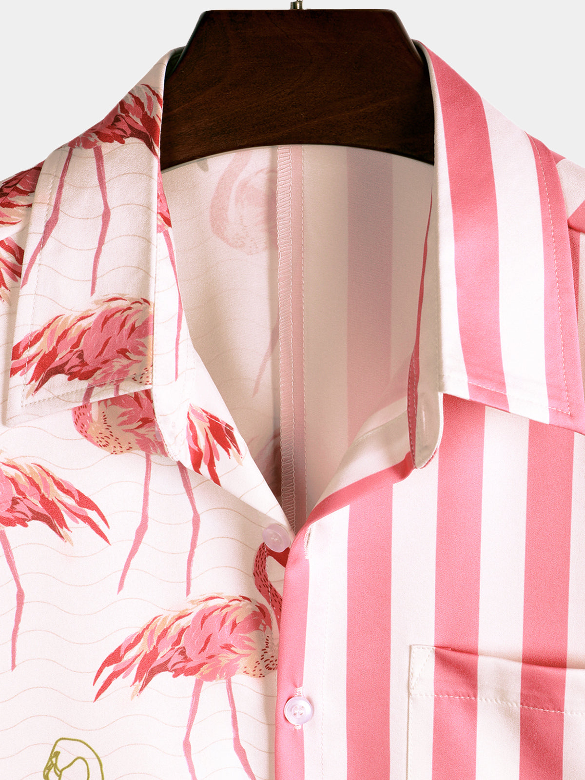 Herren Sommer Flamingo-Print Hemd mit kurzen Ärmeln