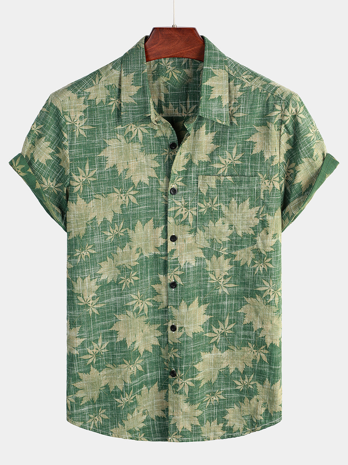 Herren Lässiges Hawaii Hemd Retro Kurzarmhemd Grün