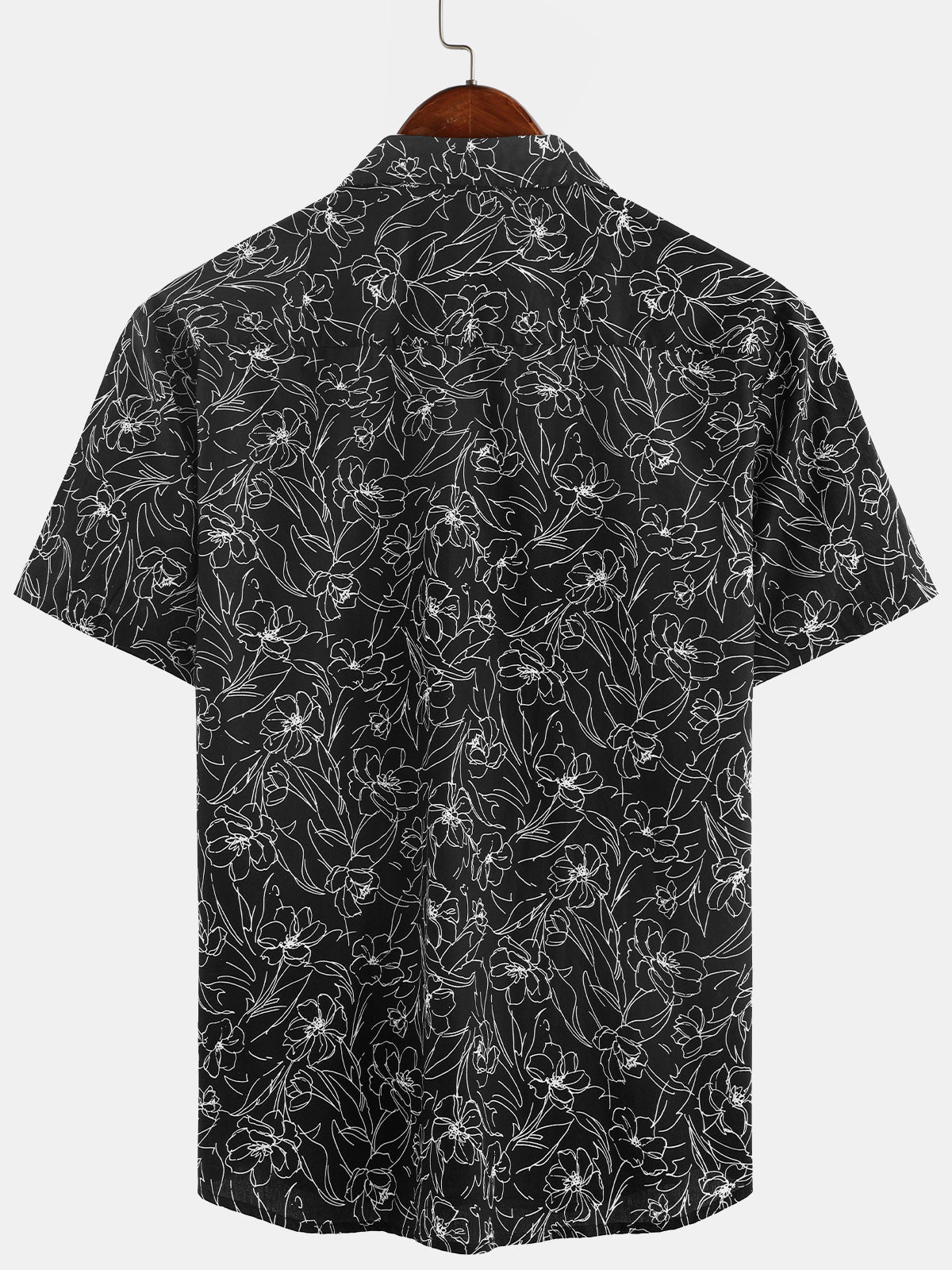 Camicia da uomo in cotone con stampa floreale nera