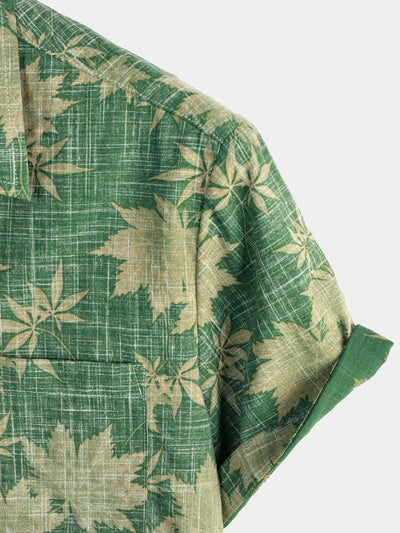 Herren Lässiges Hawaii Hemd Retro Kurzarmhemd Grün