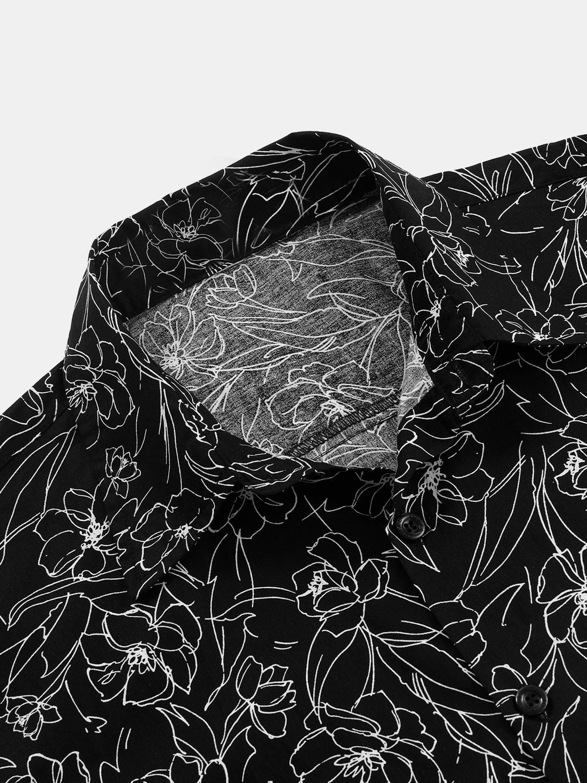 Camicia da uomo in cotone con stampa floreale nera