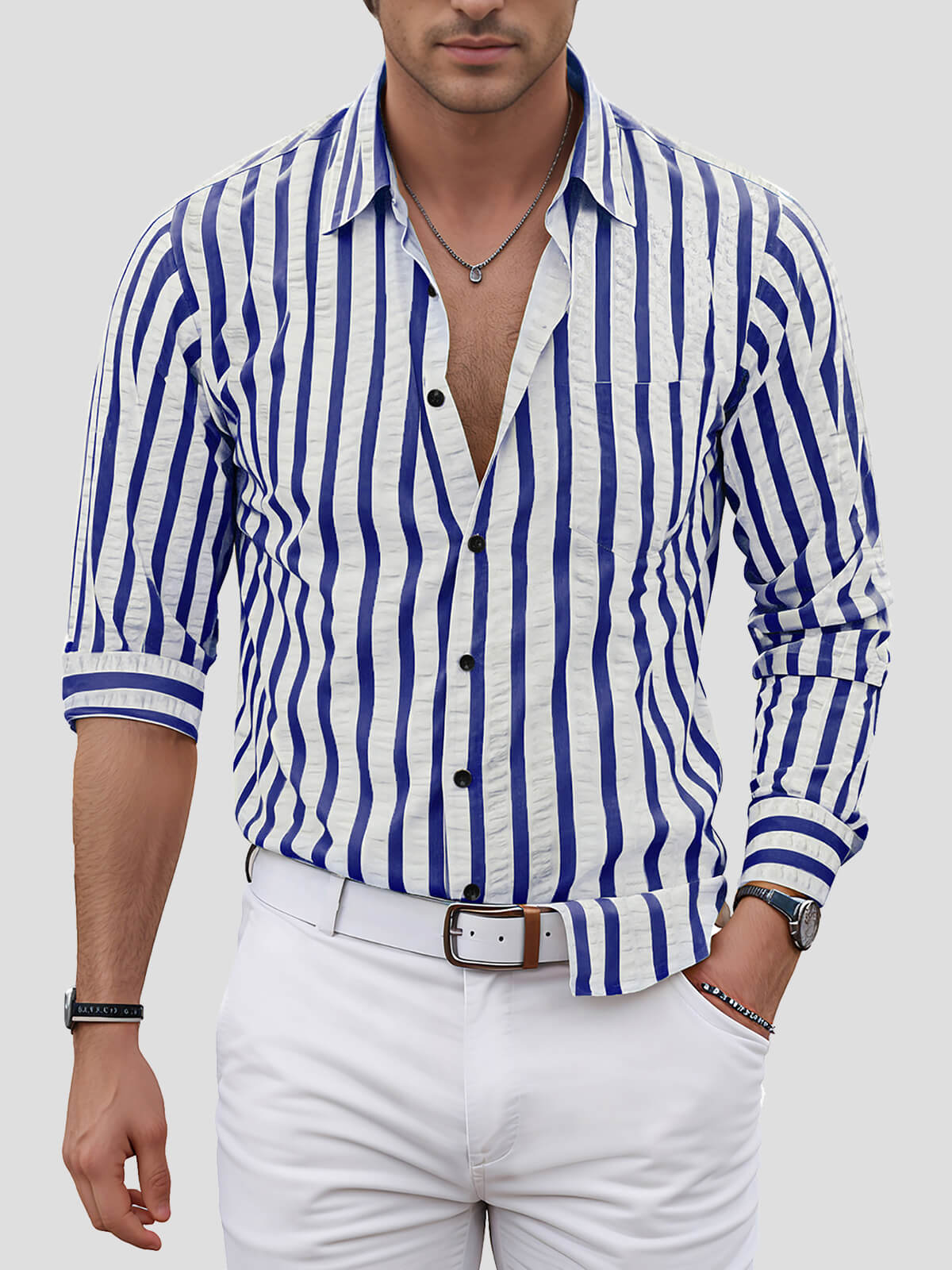 Camicia da uomo in cotone a maniche lunghe rigate