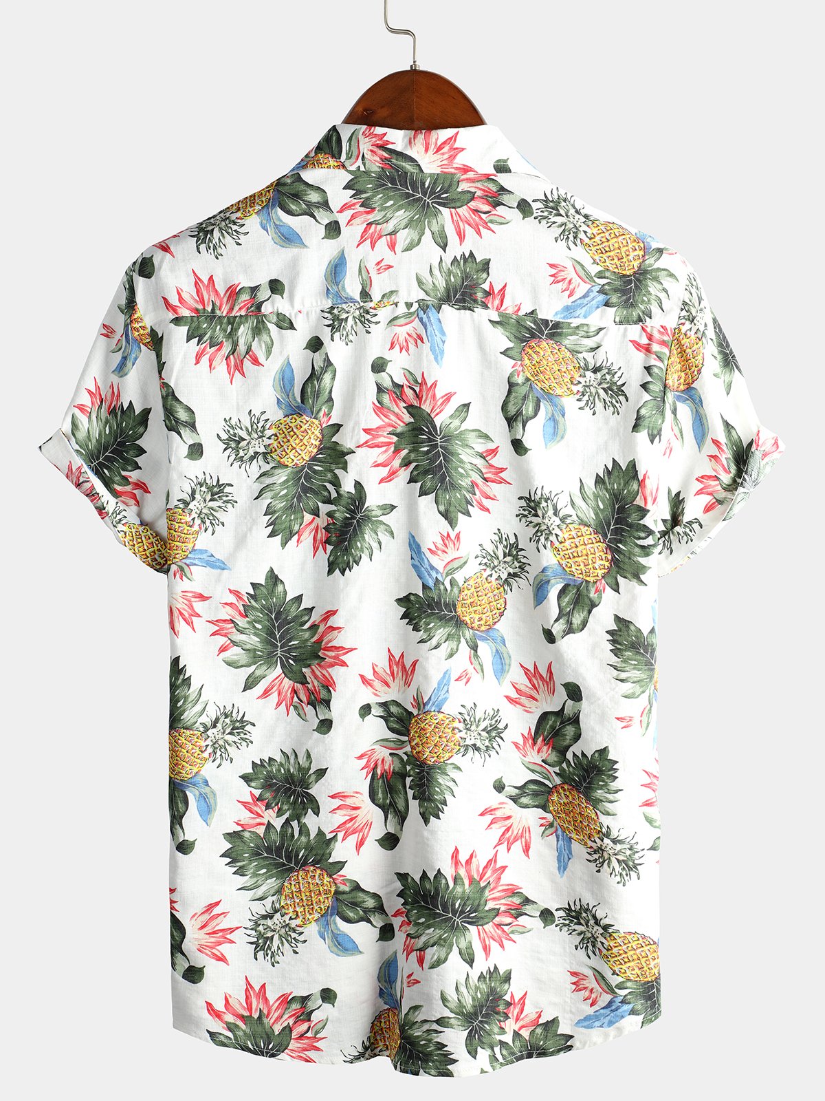 Herren Kurzärmliges Baumwollhemd mit Hawaii-Ananas-Print