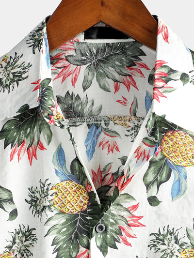 Herren Kurzärmliges Baumwollhemd mit Hawaii-Ananas-Print