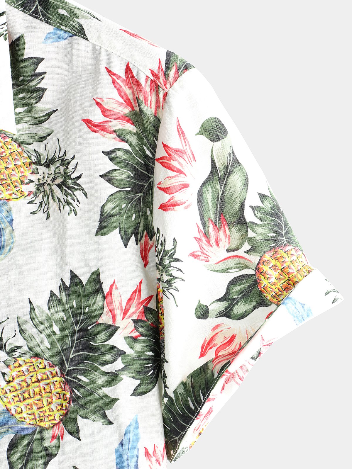 Herren Kurzärmliges Baumwollhemd mit Hawaii-Ananas-Print