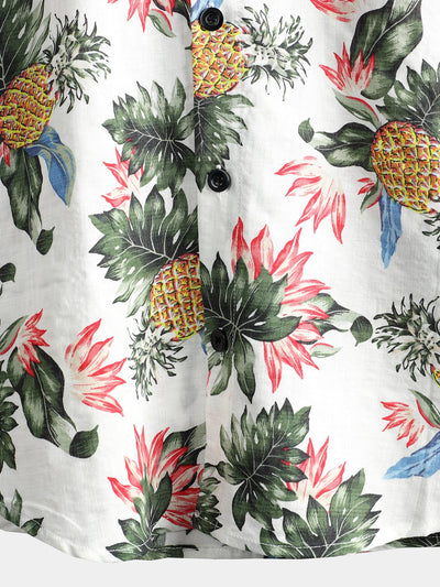 Herren Kurzärmliges Baumwollhemd mit Hawaii-Ananas-Print