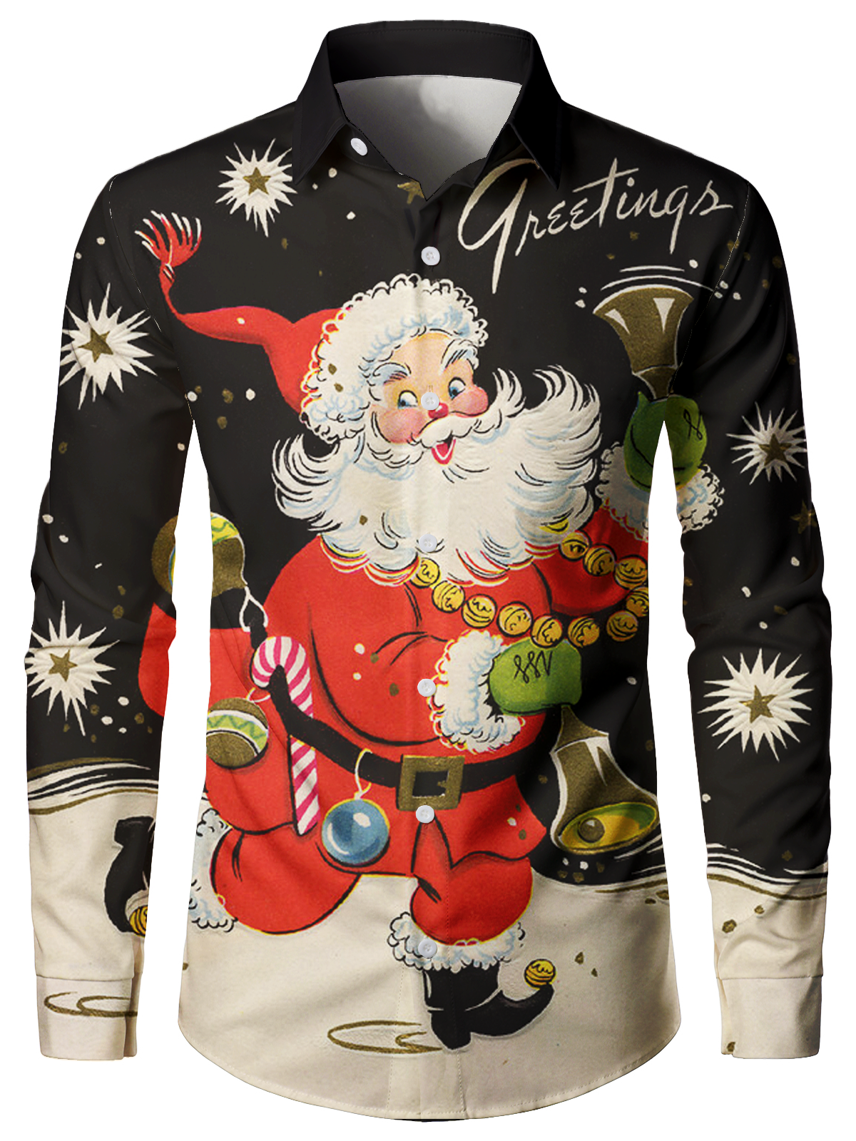 Herren Schwarz Vintager Weihnachtsmann Weihnachtshemd